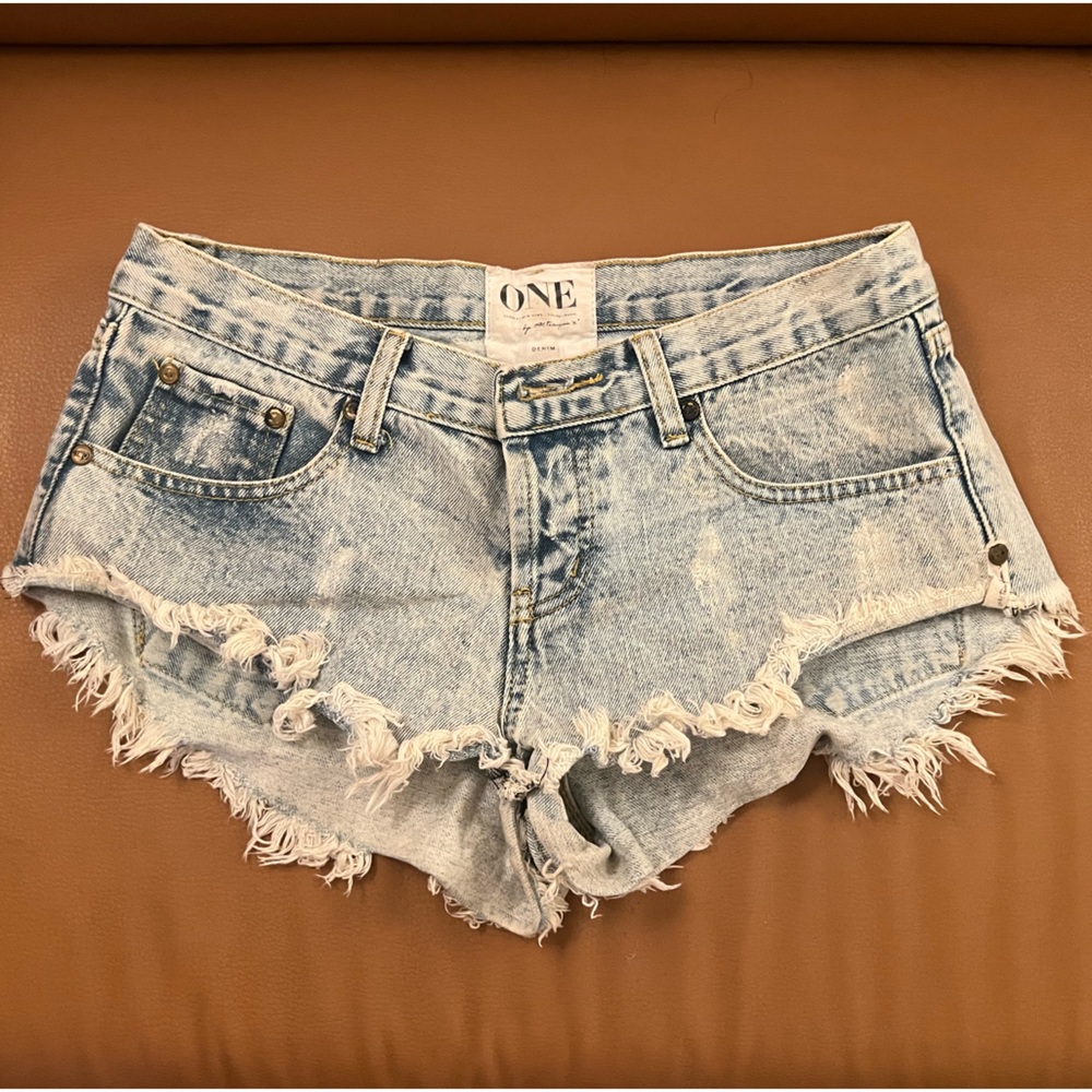 One tea spoon low waist mini denim short distressed y2k